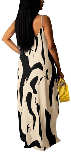 Image of Summer Dresses for Women Spaghetti Strap Beach Floor Length Maxi Sundresses | Floral Print,Casual,with Pockets