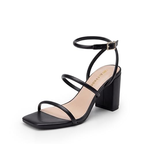 Image of DREAM PAIRS Women Heels Chunky Square Open Toe Strappy Ankle Strap Block High Heeled Sandals for Dressy Wedding Comfortable Shoes