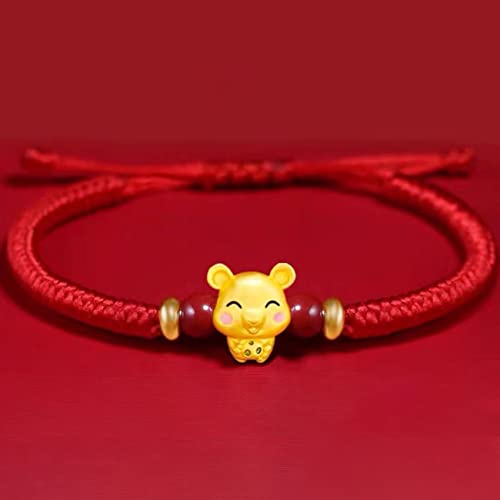 Feng Shui Bracelet Chaîne Rouge Doré Porte-Bonheur 12 Animaux du Zodiaque Pendentif Charme Perles de Cinabre Corde Tissée à la Main Bracelet Réglable Amulette for Année Natale Bonne Chance Argent Pros