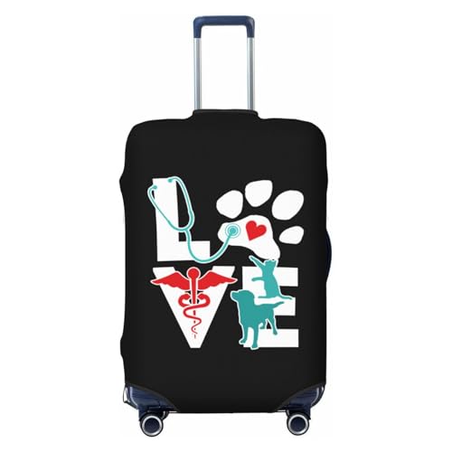 Veterinarian Love Cat and Dog Veterinary Travel Luggage Cover Suitcase Protector Fits 18-21 Inch Case(Black,S)