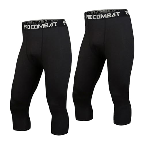 2 Piezas Pantalones Compresión 3/4 para Hombre, Pantalones De Capa Base Cool Dry Leggings para Gimnasio Entrenamiento Correr Entrenamiento Deportes Yoga Baloncesto (Negro 3/4,4XL)