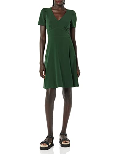 Image of Amazon Essentials Women's Short Sleeve V-Neck Gathered Flattering Fit and Flare Dress