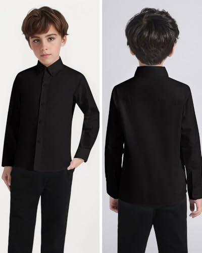 Visaccy Boys' Button Down Shirts Kids Long Sleeve Solid Collared School Shirt for Toddler Boy Size 2T-203
