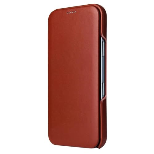 Étui en cuir pour iPhone 17 Pro idéal au bureau avec rabat marron