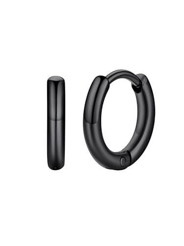 FaithHeart Stainless Steel Black Hoop Earrings for Men - Hypoallergenic Small Black Huggie Hoop Earrings Lightweight Sleeper Earrings Waterproof Cartilage Piercing Jewelry Gift 8/10/12/14/16mm