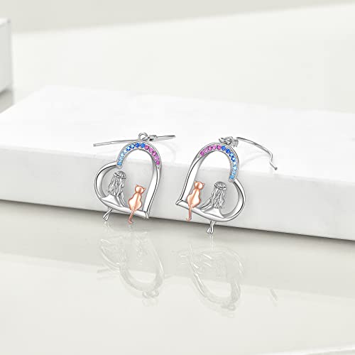 Pendientes de corazón con búho y árbol de la vida hechos de plata esterlina para mujer 3