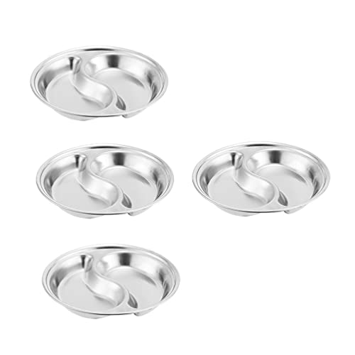 Hemoton 4Pcs Dipping Soy Sauce Dish Stainless Steel Round Dip Dish Divided Sauce Dishes Stainless Steel Seasoning Dishes Appetizer Plates Mini Snack Dishes