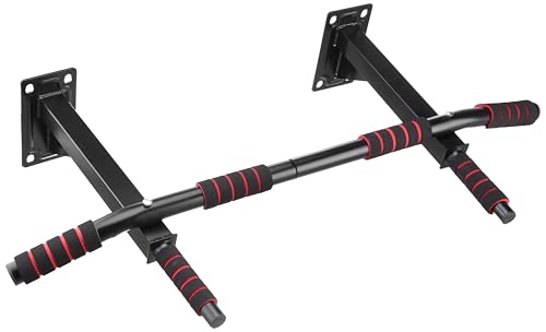 Amazon Basics Wall Mounted Pull-Up Bar | For Pull-Ups, Chin-Ups & Leg Raises | Non-Slip Grip | Max Load Capacity - 120 kg | Indoor Workout | 94x51x19 cm | Red