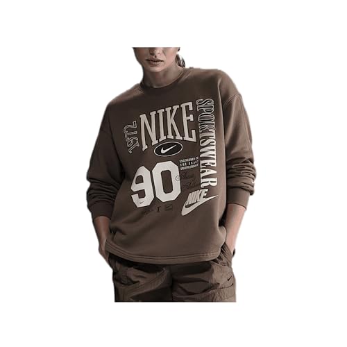 Nike Sportswear Women's Oversized Crew-Neck French Terry Sweatshirt (HF9491-233, Mink Brown/Sail)