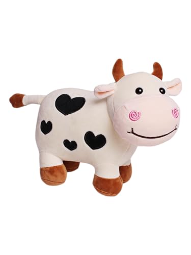Image of 28 cm Soft White Cow Plushie with Heart Spots & Pink Snout - Cute Stuffed Animal Toy & Nursery Decor