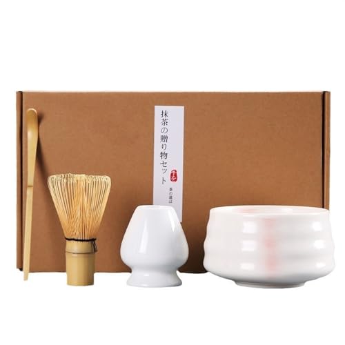 SXYAO Traditional Matcha Whisk Set Bamboo 4-Piece Set Ceramic Matcha Bowl Stand Japanese Matcha Kit Color Glaze, Tea Ceremony Tea Lover Elders Gift(Pink)