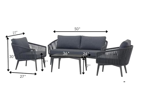 Image of DEVOKO Patio Furniture Set, 4 Pieces Porch Backyard Garden Outdoor Rope Sofa Furniture Set and Table Conversation Set (Dark Grey)