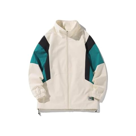 GURUNVANI Patchwork Jacket Mens Full Zip Windbreaker Vintage Varsity Jacket, White, Small Cover