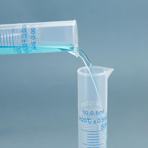 QWORK 50mL Plastic Measuring Cylinders, 10 Pack Graduated Cylinder Beaker, Lab Test Tube Flask with Hexagonal Base & Pour Spout