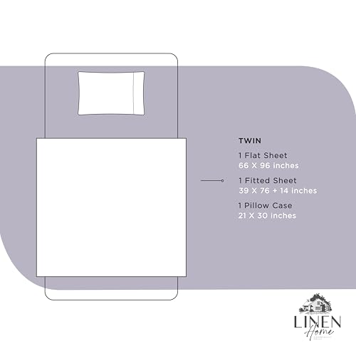 Image of Linen Home 100% Cotton Percale Sheets Twin Size, Prelude Purple, Deep Pocket, 3 Pieces Set - 1 Flat, 1 Deep Pocket Fitted Sheet and 1 Pillowcase, Crisp Cool and Strong Bed Linen