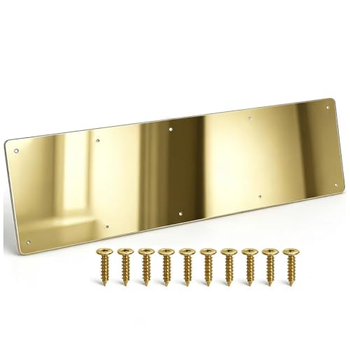 Door Kick Plate for 36" Interior & Exterior Doors, 6" x 34" Aluminum Metal Kick Plate for Bottom of Door, Rounded Corners, Gold Mirror Finish by CANGETS - Used condition - US$27.85