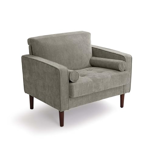 Image of Accent Chair, Chenille Upholstered Armchairs for Living Room, Comfy Single Sofa Bedroom Reading Seat with 2 Bolster Pillows, Taupe