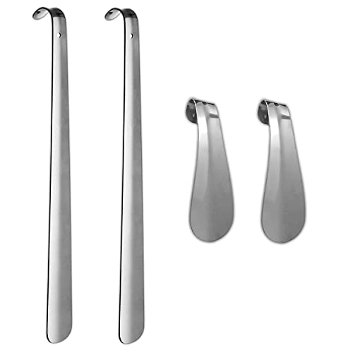 ADHW 4er Set Schuhlöffel 51,5 & 15 cm Edelstahl Schuhanzieher lang klein Anziehhilfe Cover