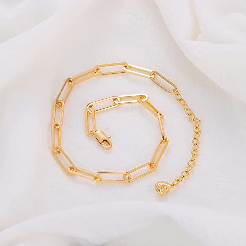 Mevecco Anklet For Women Gold Medium Paperclip Chain Oval Link 14K Gold Plated Dainty Boho Beach Summer Simple Foot Jewelry Ankle Bracelet For Girls #TOP3