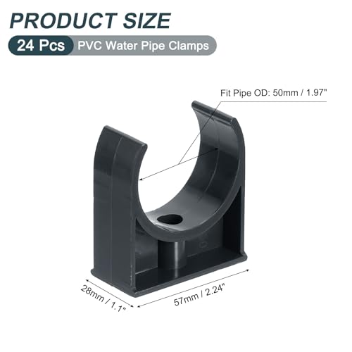uxcell 24Pcs PVC Water Pipe Clamps Clips, U-Shaped Tubing Hose Buckles, Irrigation Tube Holder for 50mm OD for TV Trays Tubing Hose Hanger Support Tubing, Black