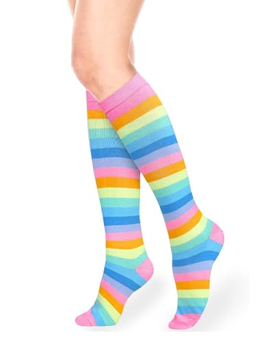 Image of Women's Knee High Athletic Socks Casual Stripes Tube Socks Outdoor Sport Socks