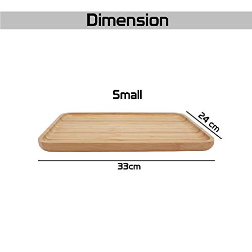 Image of HOKIPO Wooden Bamboo Serving Tray, Small, Rectangular