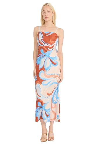 Image of Donna Morgan Women's Women's Floral Square Neck Special Occasion Dress - Spaghetti Strap Evening Midi - Wedding Guest Cocktail Dress