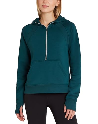 Danskin Women's Mixed Rib Cozy Half Zip Hoodie (US, Alpha, Small, Regular, Regular, Dark Sea)