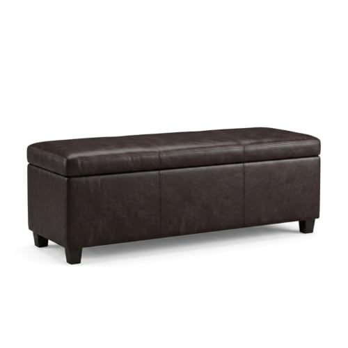 Image of SIMPLIHOME Avalon 60 inch Wide Fabric Storage Ottoman in Tanners Brown