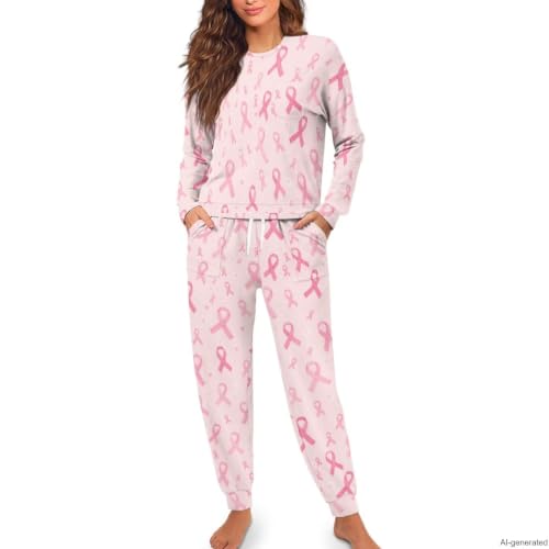 Image of Womens Pajama Sets 2 Piece Pjs Lounge Sets Long Sleeve Sleepwear Crew Neck Pullover Top with Long Pants