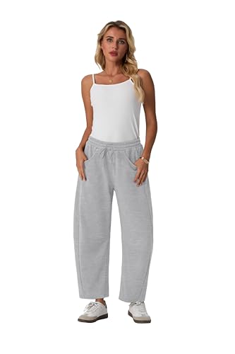 Lepunuo Barrel Sweatpants Women Casual Baggy Elastic Waisted Pants Wide Leg Gym Trousers with Pockets