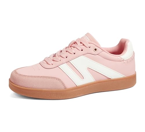 Image of LUCKY STEP Women Retro Gum Sole Fashion Sneakers | Genuine Leather Classic Tennis Skate Walking Shoes Anti Slip Trainers