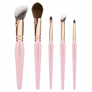 Bdellium Tools Pink Golden Triangle Face & Eyes Makeup Brush Set – Well-balanced Brush Set with Soft Synthetic Bristles and Rose Gold Brass Ferrule for a Variety of Looks (Pink, 5 pcs)