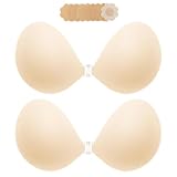 MITALOO Adhesive Seamless Sticky Bra Ultra-Thin Push up Strapless Invisible Bra Solid Silicone Pasties Nipple Cover for Women Cream