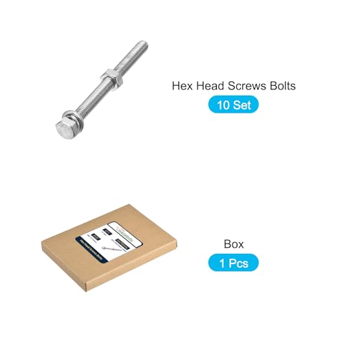 Image of METALLIXITY Hex Head Screws Bolts, Nuts, Flat & Lock Washers Kits (M6-1x70mm) 10 Set, Stainless Steel Fully Threaded Machine Screws Bolt Set - for Home Appliance Equipment