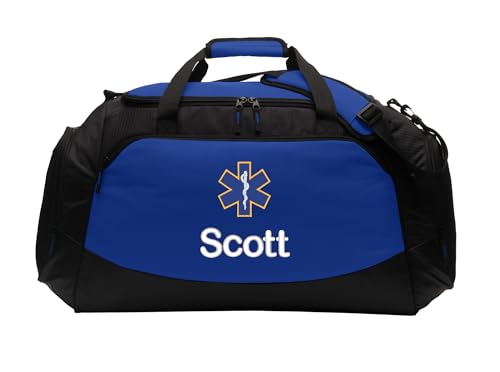 Personalized Paramedic Duffel Bag, Star of Life, Firefighter Gift, Large Custom Bag Monogrammed Name, Royal Blue