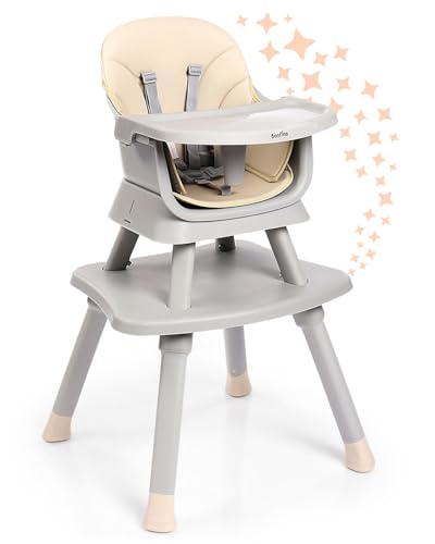Image of Bonfino Bliss 6-in-1 Premium High Chair for Baby, Convertible Booster Seat, Study & Game Table with Removable Tray, Feeding Chairs for 6 Months to 3 Years, 5-point Safety Harness, Anti Skid Legs (Grey)