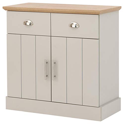GFW Kendal Compact Sideboard Cabinet Unit With 2 Storage Drawers & Storage Cupboards Contemporary Wooden Sideboards For Living Room, Dining Room & Kitchen, grey sideboards Grey&Oak, H77 x W78 x D39