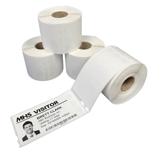 Threshold 4-Inch Visitor Badges on a Roll | 4 Rolls (1,000 Badges) Compatible with Zebra/Dymo450/IDPRT/Seiko Direct Thermal Printers | Name Tags | Hospital, Office & Secretary Supplies