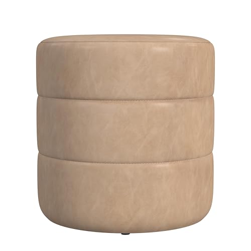 Image of HomePop 18 inch Round Ottoman - Sand Faux Leather