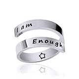 XOYOYZU Inspirational Rings for Women Adjustable Statement Stainless Steel Spiral Wrap Twist Ring Encouragement Personalized Jewelry Birthday Gifts (I am Enough)