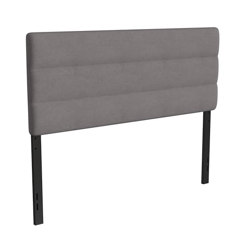 BizChair Paxton Upholstered Headboard - Channel Stitched Gray Fabric Upholstery - Queen - Adjustable Height from 44.5\" to 57.25\" from Floor - Thumbnail 3
