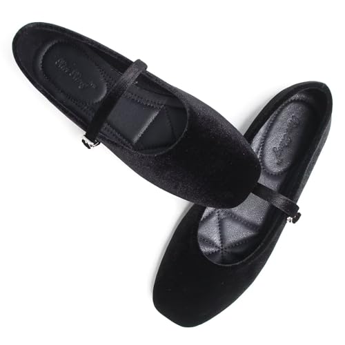 WENJIAZHIZHI Women's Vintage Warm Mary Janes Flats One Step Ankle Buckle Square Toe Dress Ballerian Flats Shoes