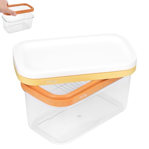 Cortador de mantequilla y portero, recipiente de mantequilla sellado, plato de mantequilla rectangular con tapa y cuadrícula de corte de acero inoxidable para encimera o