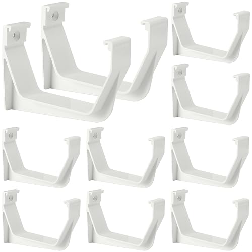 RUBII 10 Pcs 5 W Exterior Gutter Support Hook Weatherproof ABS Roofing Gutter Hangers White Rain Gutters Brackets for Repairing Sagging Secure Mounting