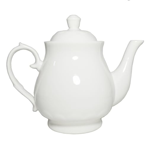 Image of White Porcelain Teapot, Large Chinese Lotus Tea Pot Coffee Tea Water Pot Vintage Ceramic Gooseneck Kettle (59oz)
