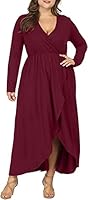 TASHVIKA'S Women Plus Size Wrap Ruffle Maxi Dress Flowy Long Dresses (T10_Burgundy_2XL)