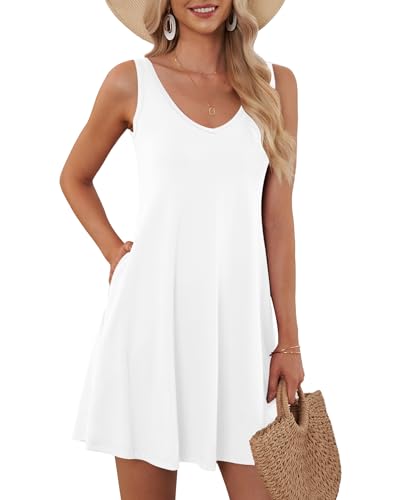 Image of AUSELILY Women's Sleeveless V Neck Mini Dress Beach Cover Up Swimwear Bathing Suit Sundresses with Pockets 2026 New
