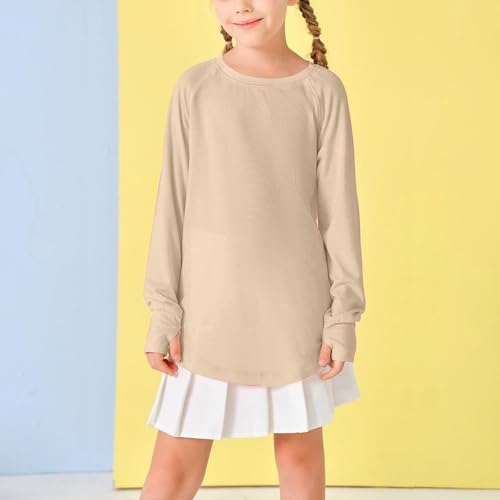 sfdgfhyf Girls Thumb Holes Long Sleeve Shirts Kids Crewneck Loose Tops Kids Crewneck Loose Tops 3 to14 Years2