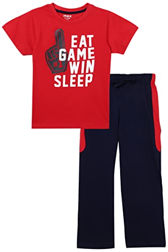Image of Max Boy's Cotton Printed Round Neck Regular Fit T-Shirt with Elasticated Track Pants